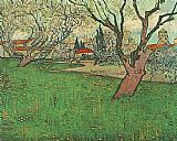 View Canvas Paintings - View of Arles with Tress in Blossom